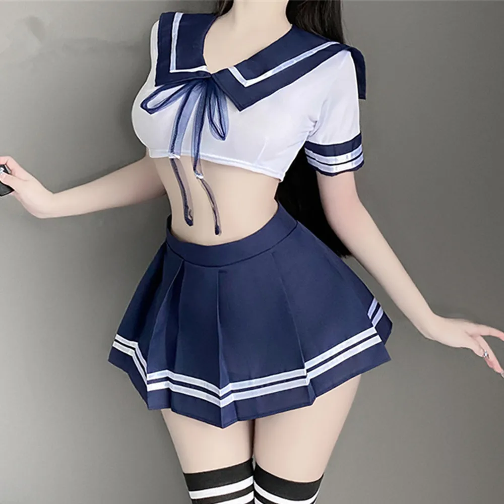 

Women's Sexy Schoolgirl Cosplay Lingerie Set - Erotic Sailor Suit Bra And Mini Skirt Underwear Fashion Costume
