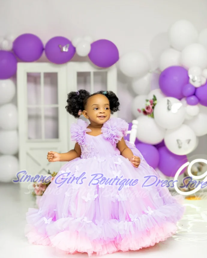 Butterfly decoration Fluffy princess dress Flower Girl Dress for birthday party Wedding Ceremonies Formal Receptions Parties