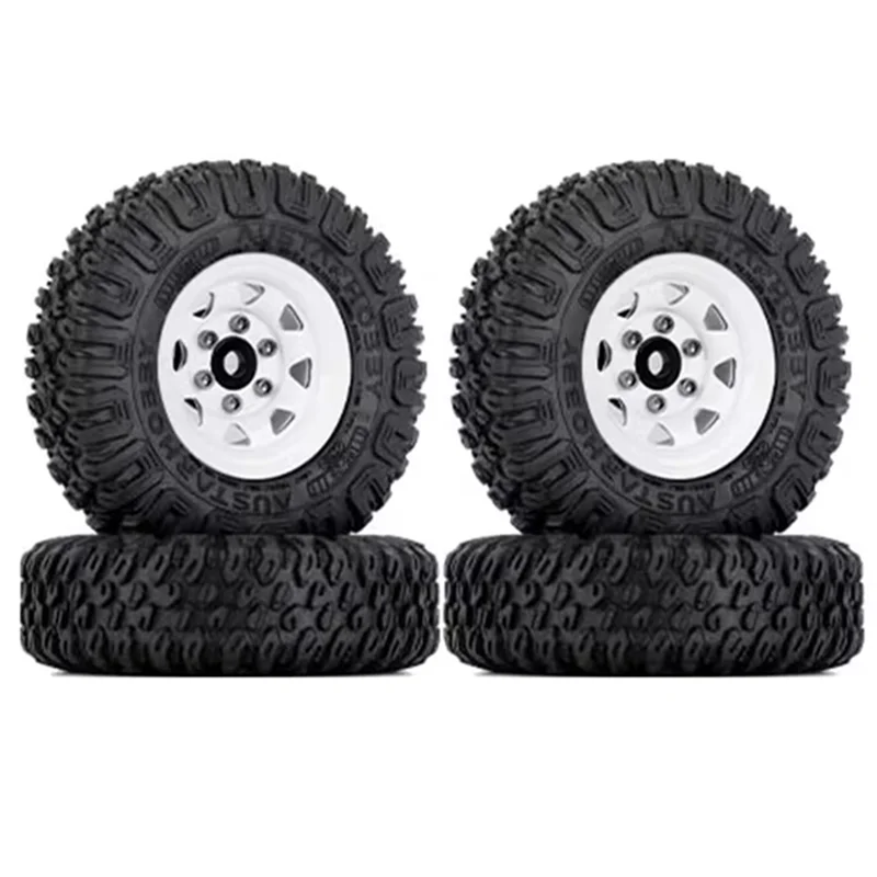 4PCS 85mm 1.55 Metal Beadlock Wheel Rims Tires Set for 1/10 RC Crawler Car Axial Jr D90 ,White