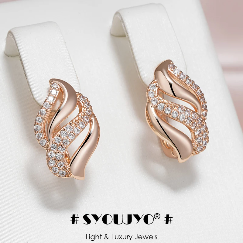 SYOUJYO Glossy 585 Rose Gold Color Drop Earrings For Women Vintage Natural Zircon Jewelry Daily Wear