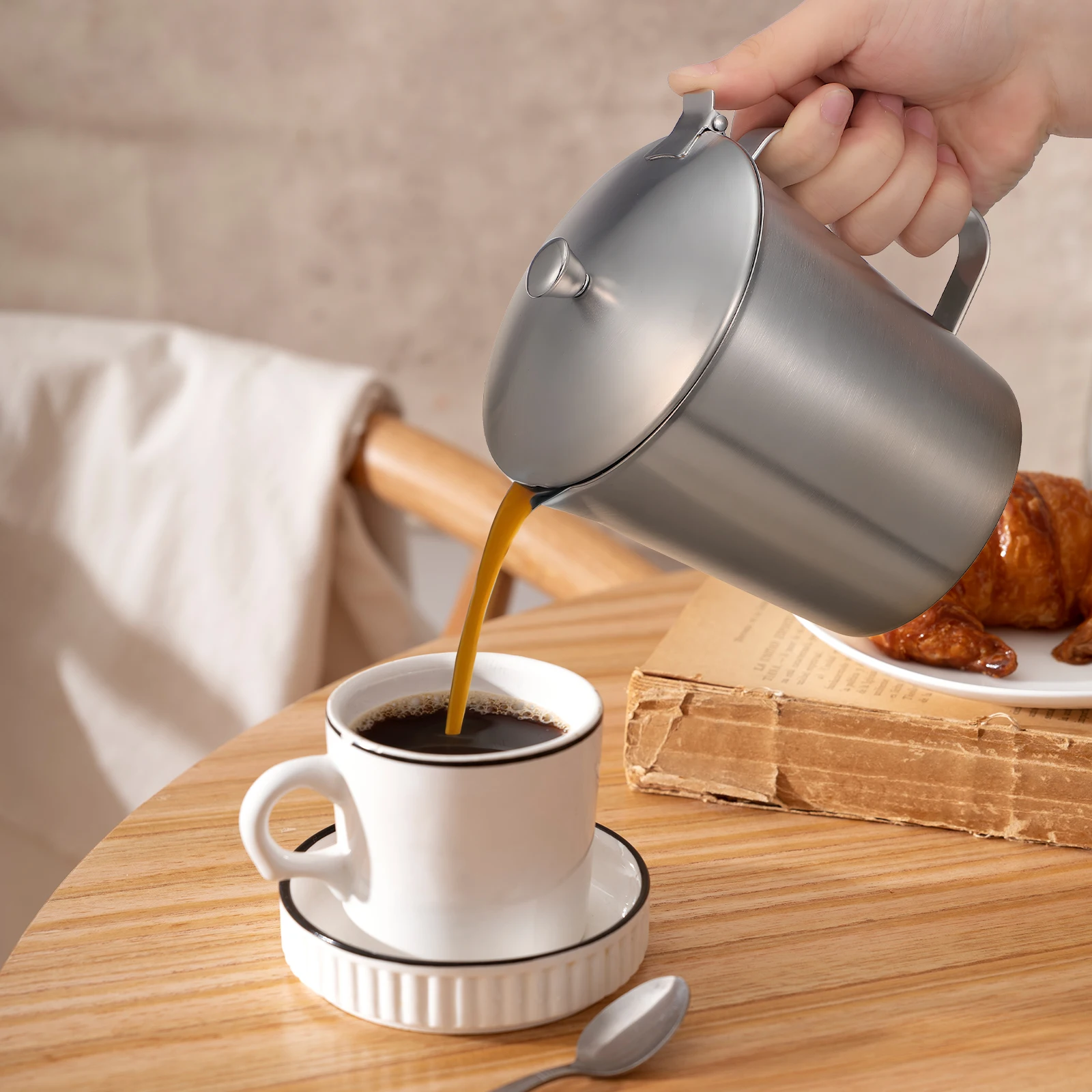 

1000Ml Stainless Steel Measuring Cup With Lid Rustproof Coffee Milk Pitcher Graduated Baking Kitchen Bar Use Heat