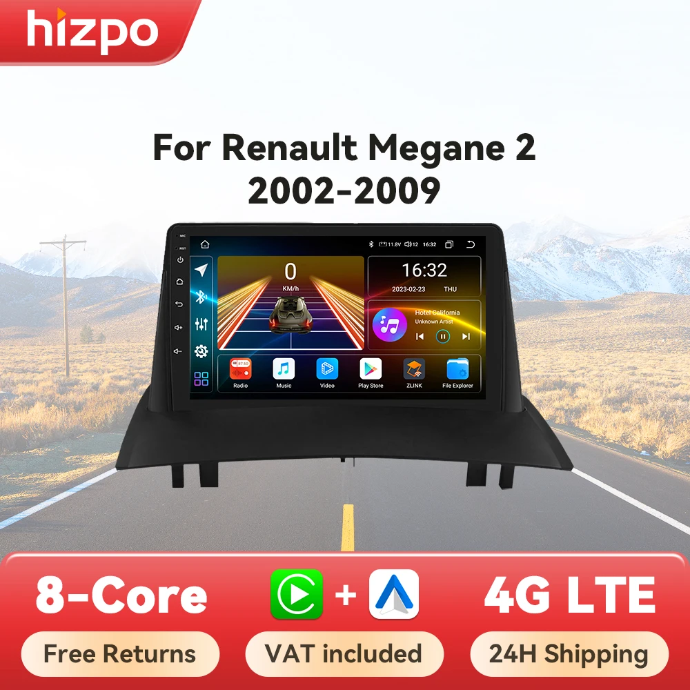 Hizpo Car Intelligent Systems Smart Radio for Renault Megane 2 2002-2009 GPS Wireless CarPlay Android Auto Autoradio 7862 8+128G