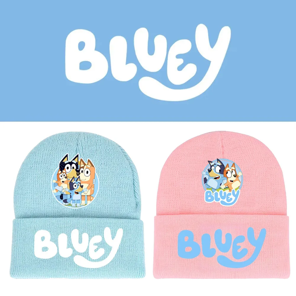 Bluey Cartoon Embroidered Beanies Popular Anime Cartoon Embroidered Knitted Autumn Winter Warm Hat Wool Hat for Boy Girls