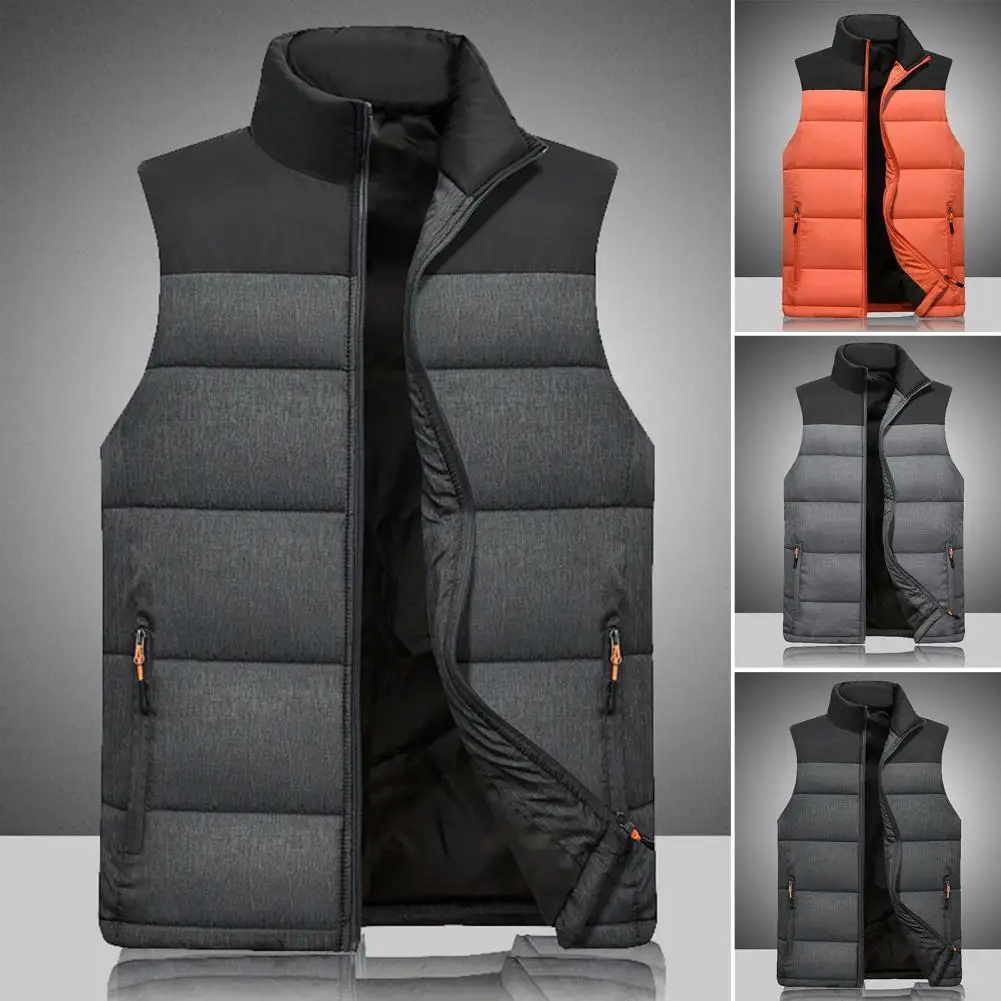 

Windproof Men Vest Cotton Padded Thicken Plus Size Zipper Waistcoat for Daily Wear