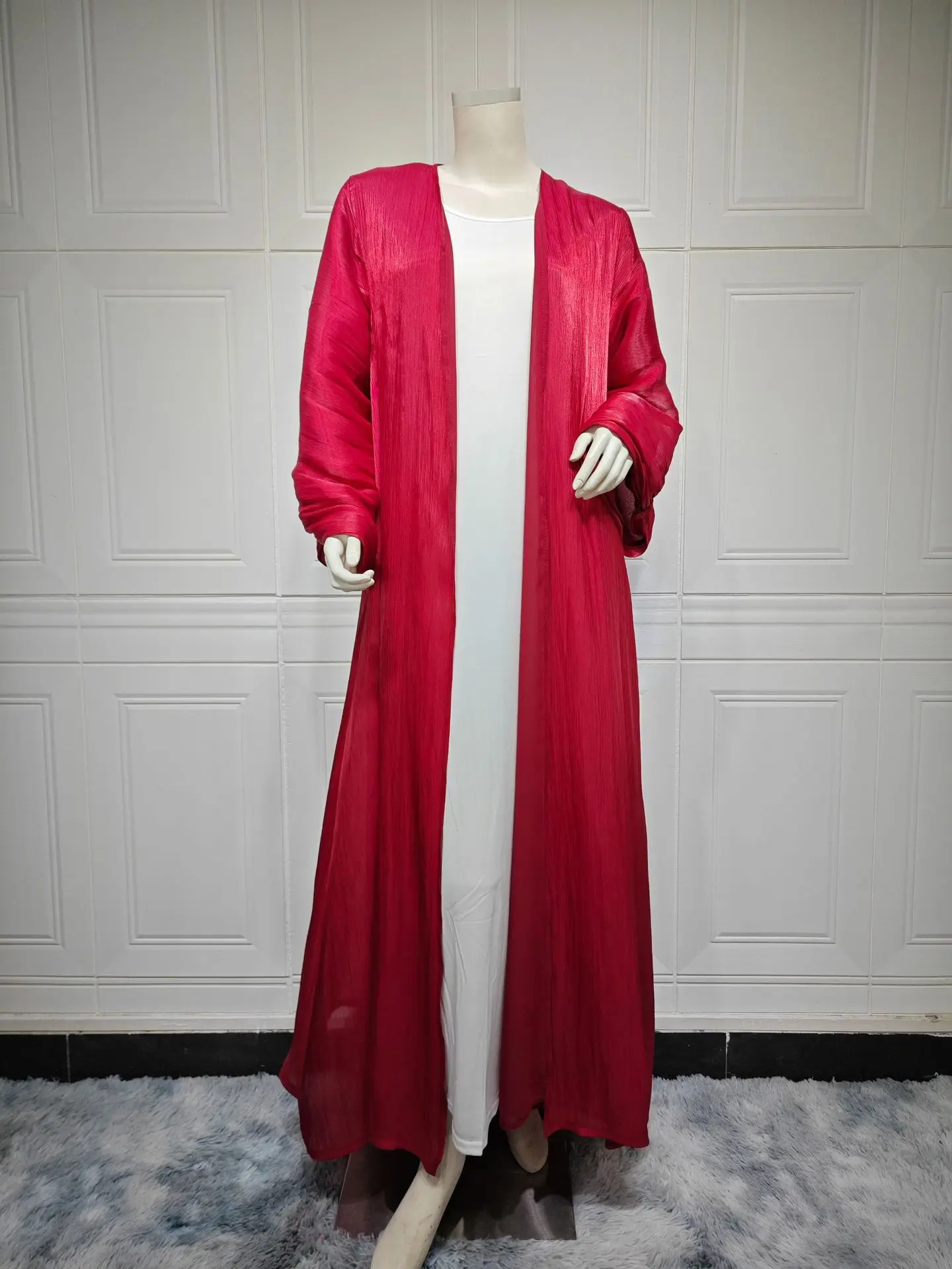 Imagem -06 - Abaya-vestido Maxi para Mulheres Muçulmanas Cardigã de Quimono Aberto Cetim Brilhante Eid Kaftan Dubai Ramadan Arab Robe Jalabiya Turquia 2024