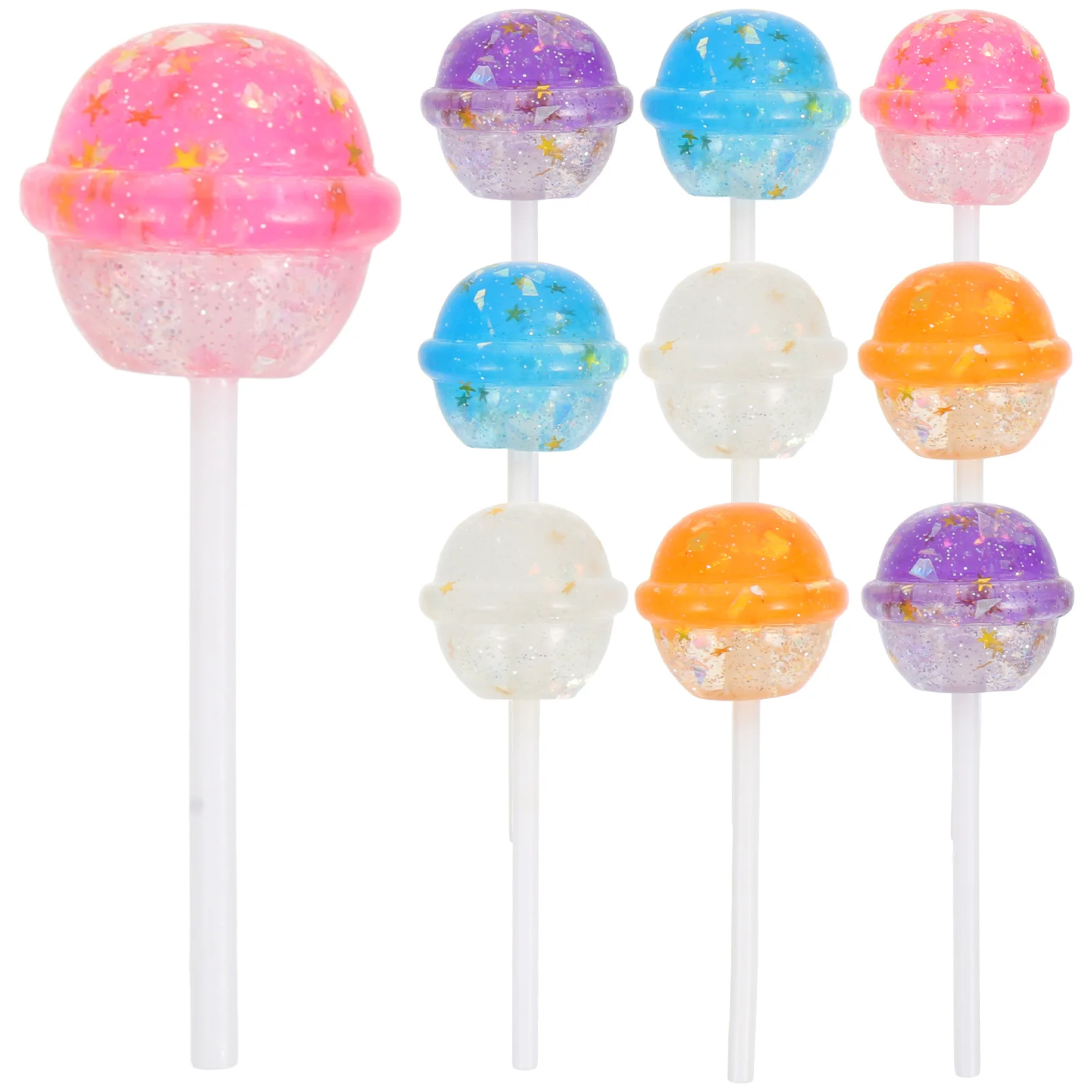 10Pcs Glitter Resin Lollipop Props Mixed Color Candy Cane Lollipops Decorative Fake Candy Photo Props Party Favor