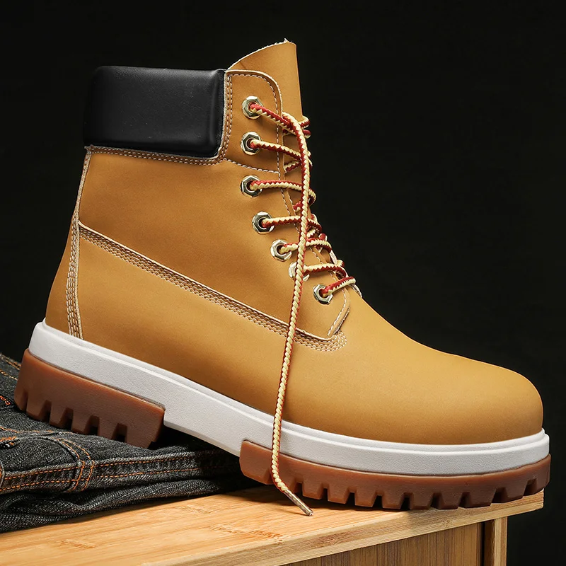 

High top boots for men, British style workwear motorcycle boots, summer black side zipper, mid rise soft leather boots for men