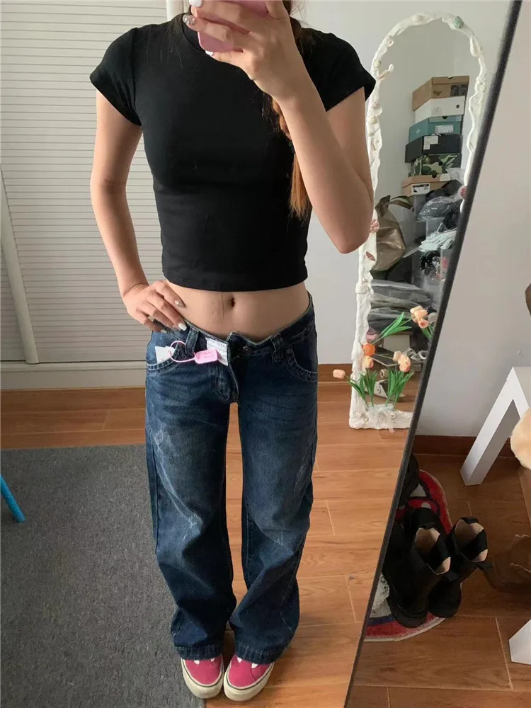 

Low Waist American Retro Faded Bell Bottom Jeans Women's Spring Autumn Loose Slimming Long Floor Length Pants High Street