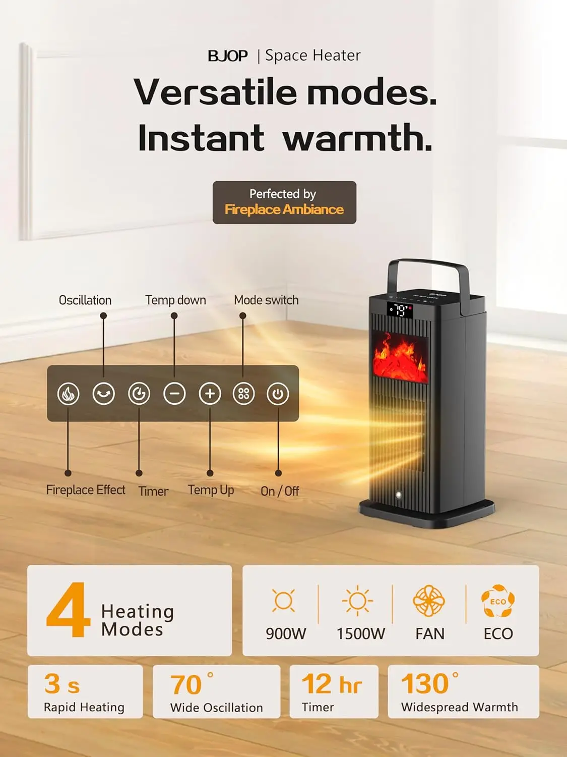 Version Space Heater, ETL & UL Certified Portable Space Heaters With Fireplace FlameCeramic Room Heater For Indoor Use