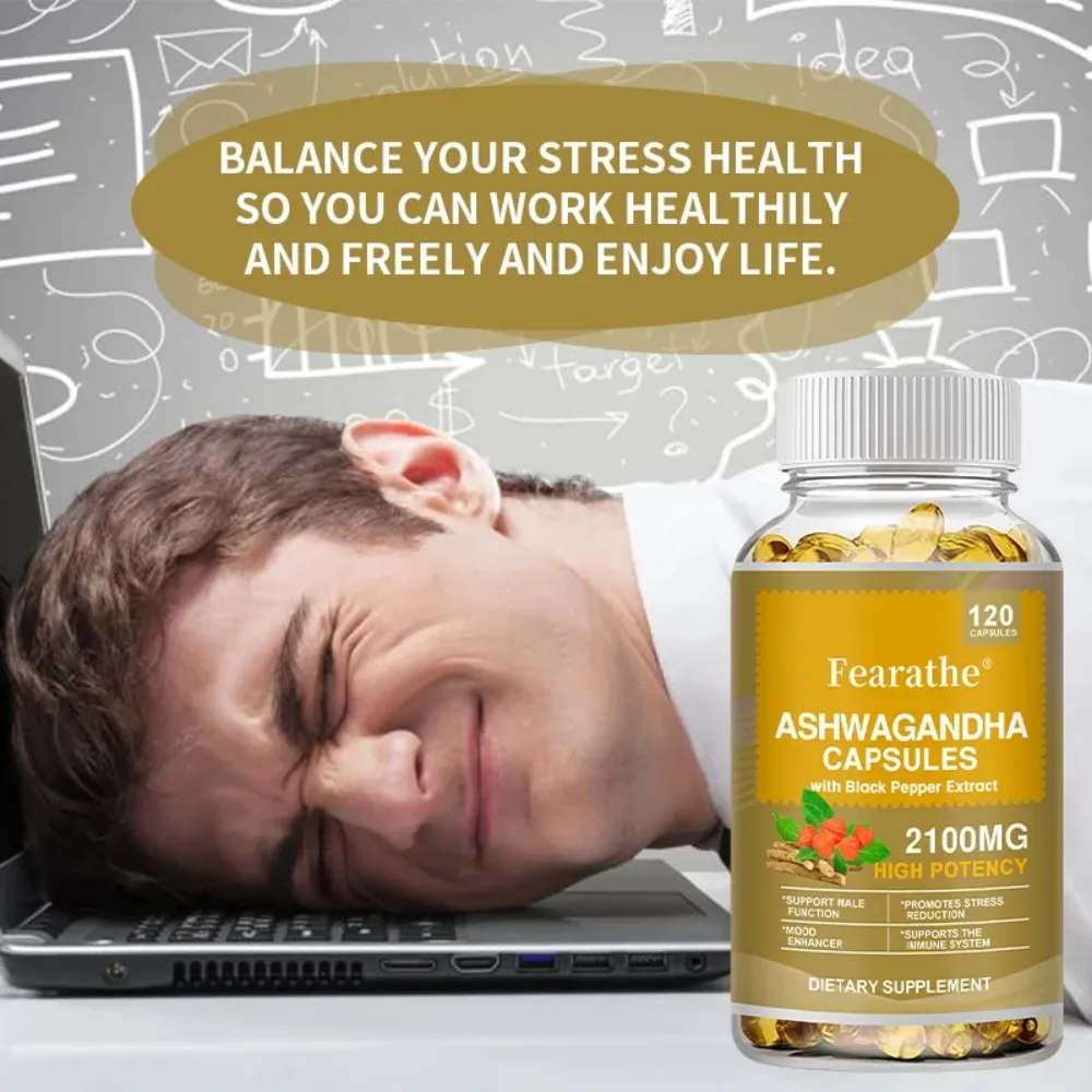 Ashwagandha 2100mg Capsules, with Organic Ashwagandha Root & Black Pepper Extract, Support Mood, Night Rest