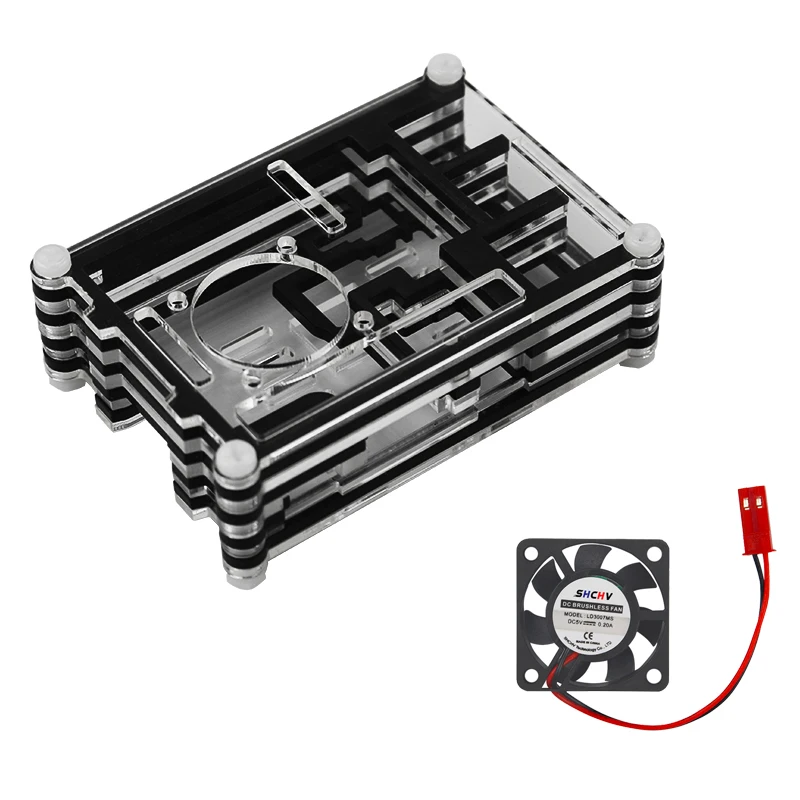 Raspberry Pi 3B Acrylgehäuse, mehrschichtige Box-Gehäuse mit CPU-Kühler, Lüfter, klare Abdeckung, Metallschraube für Raspberry Pi 3, Modell B+ 3B 2B