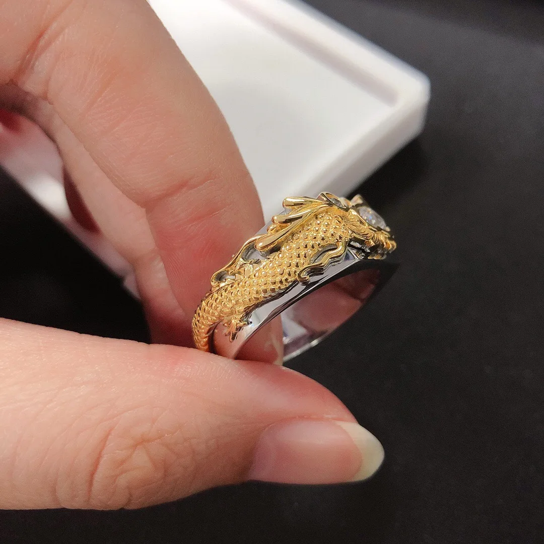 

Новое смелое платиновое кольцо PT950 для мужчин, с гравировкой дракона и муассанитом 0,3 карата, стильный дизайн