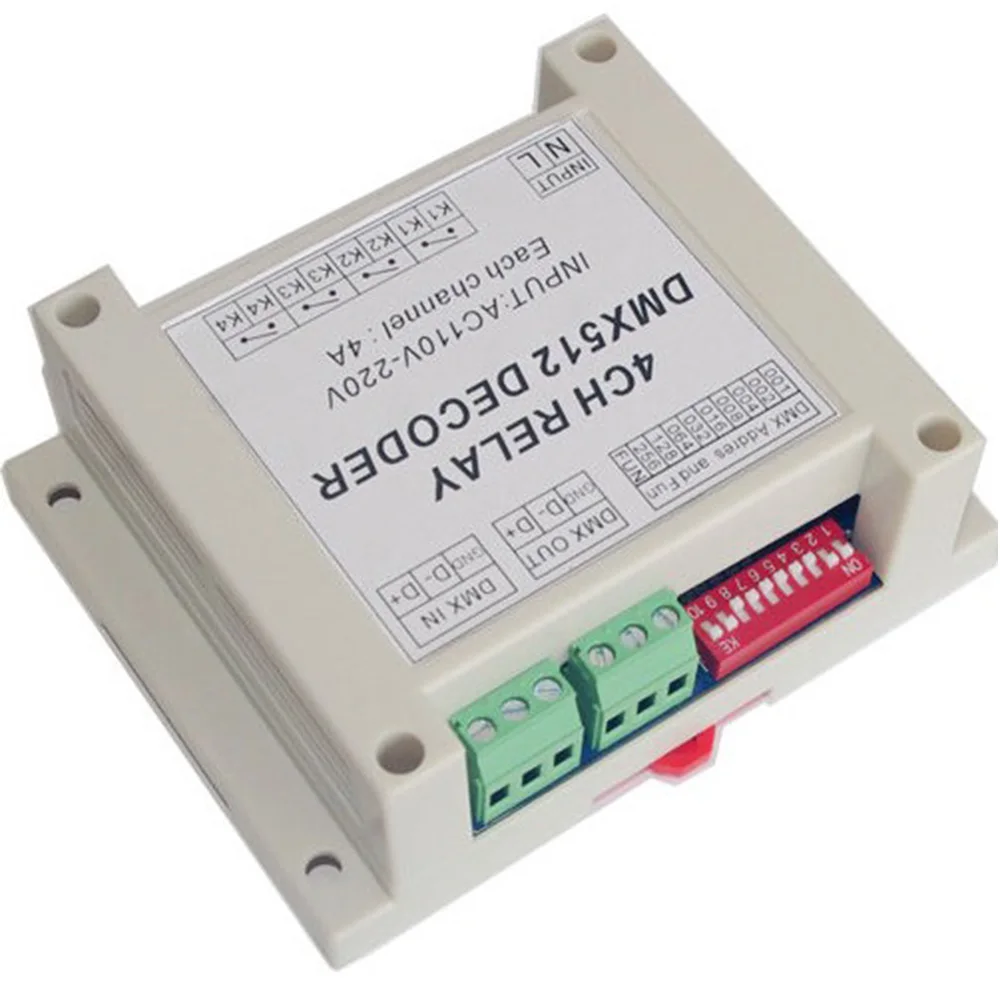 

4-канальный релейный переключатель DMX512, 4-позиционный релейный контроллер DMX с входом переменного тока 110–220 В
