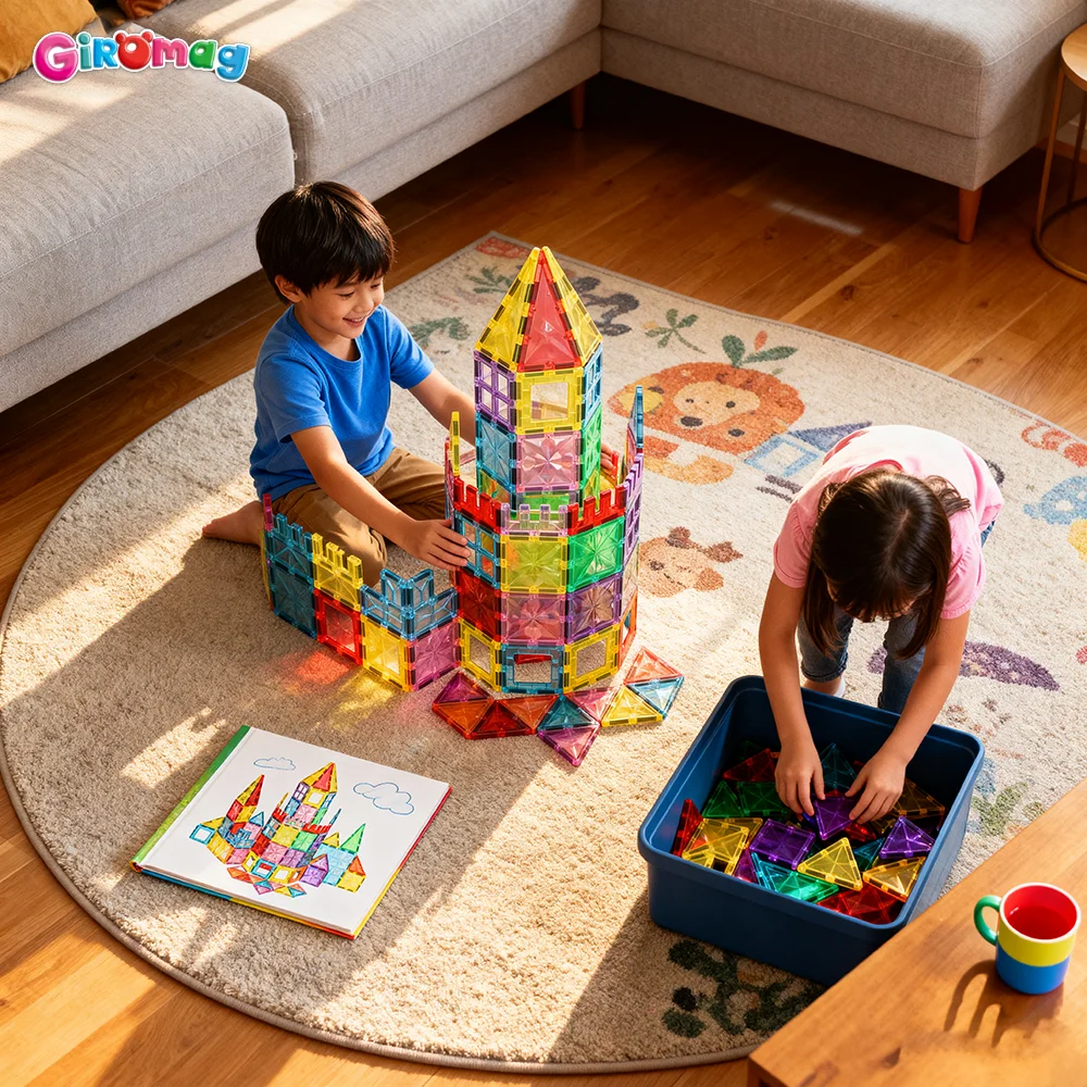 GIROMAG 100 قطعة مجموعة مكعبات البناء المغناطيسية الماسية ألعاب تعليمية جذعية متألقة للأطفال الأولاد والبنات من سن 3 إلى 12 عامًا