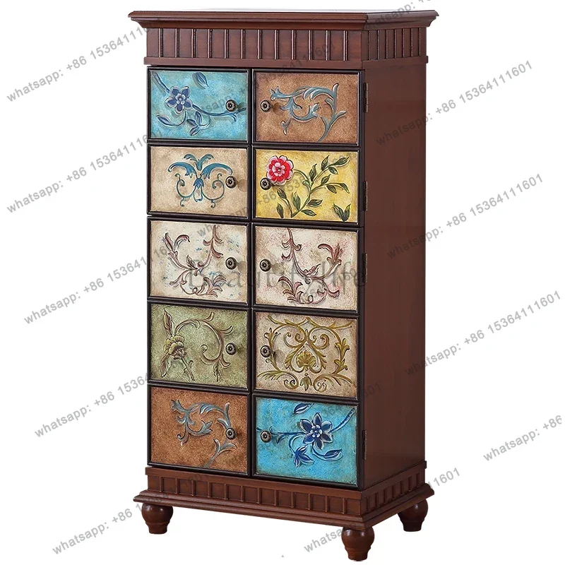 YJ American small foyer entrance cabinet entrance corridor small apartment decorative cabinet retro painted dining side cabinet
