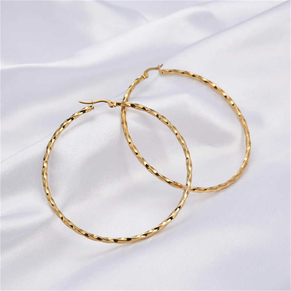 

1Pair Simple Irregular Circle Hoop Earrings Gold Color Stainless Steel Big Round Earrings For Women Party Jewelry Hoops 2025