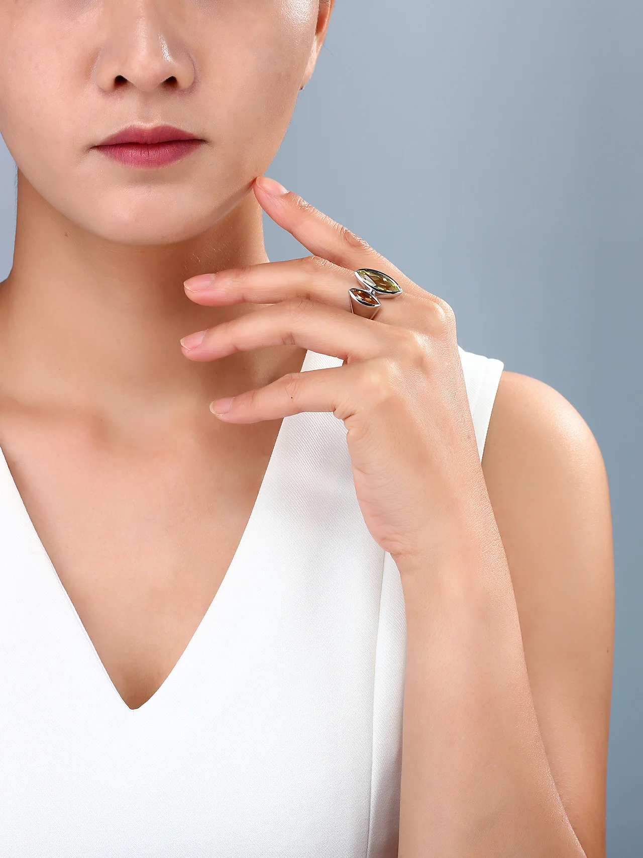 Yellow Lemon Quartz and Citrine Rhodium Over Sterling Silver Ring