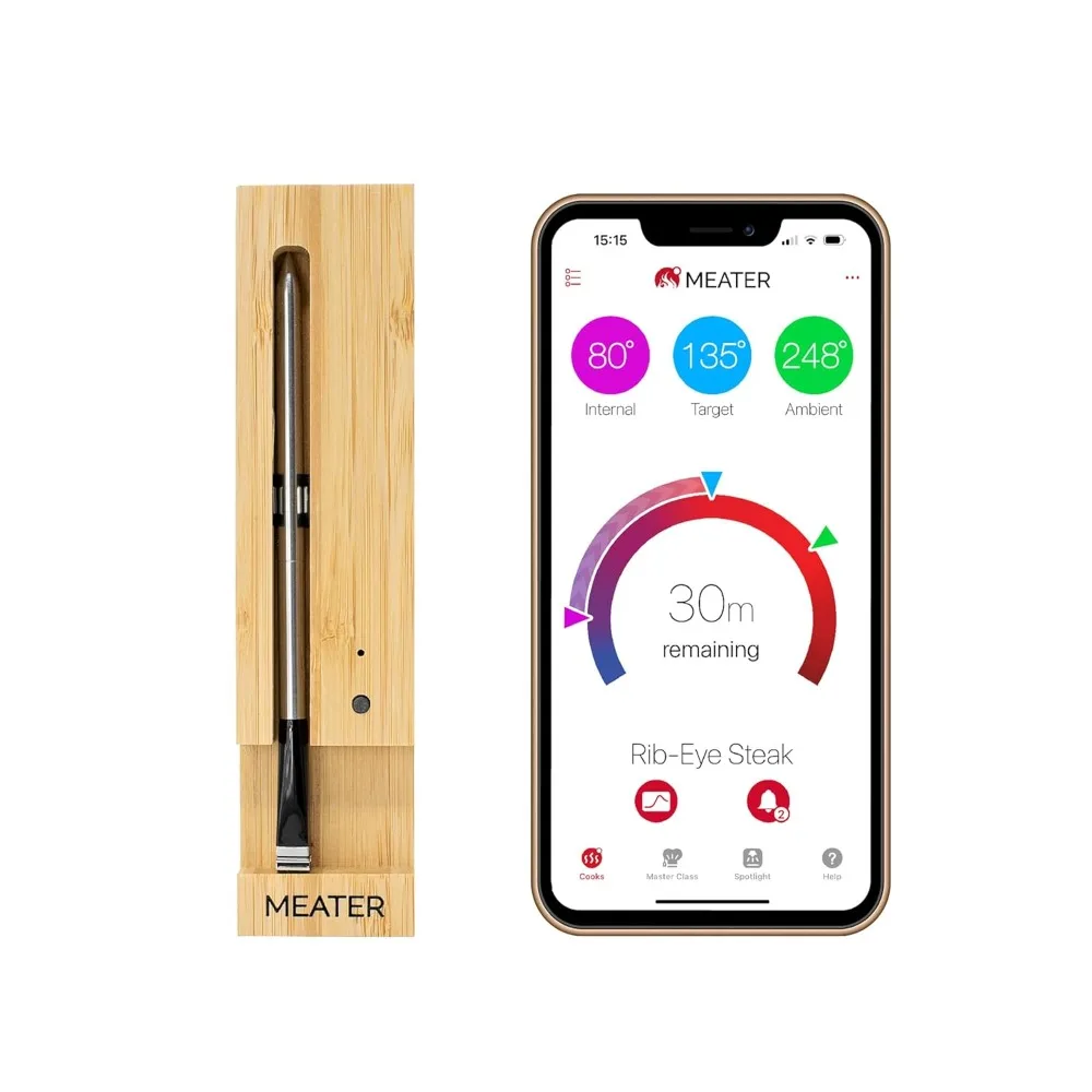 

Wireless Bluetooth Smart Meat Thermometer | for The Oven, Grill, BBQ, Kitchen | iOS & Android App | Apple Watch