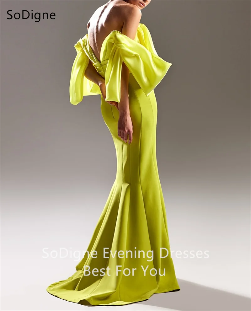 

Off Shoulder Mermaid satin Evening Dresses Pleat Side Silt Floor-Length Party Dress SoDigne Charming Cocktail Gowns Customized