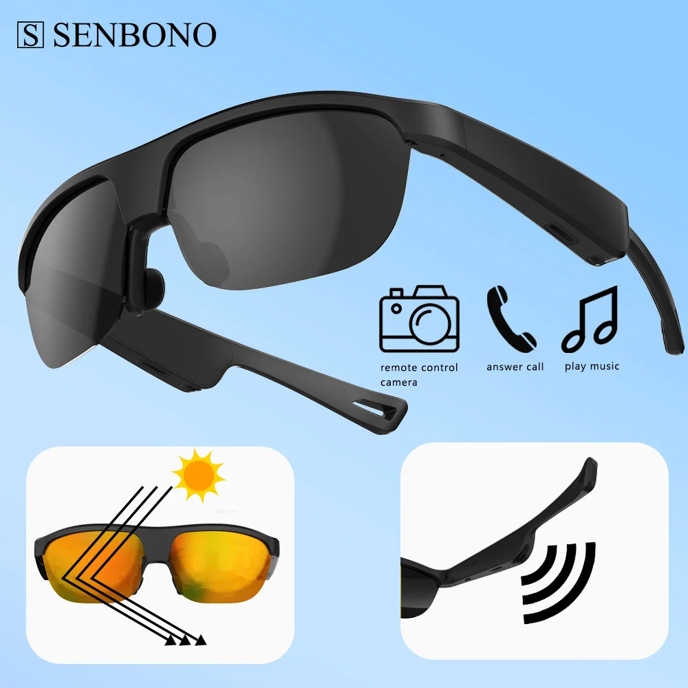 SENBONO NEW Men Smart Glasses Headphones Wireless Headphones BT 5.0 Sunglasses Outdoor Sports Headphones Call Music Glasses Men