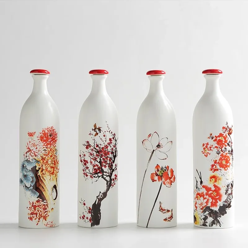 Jingdezhen Chinese Style Ancient Style Ceramic Wine Bottles 500ML Bottle Sealed Wine Storage Tank