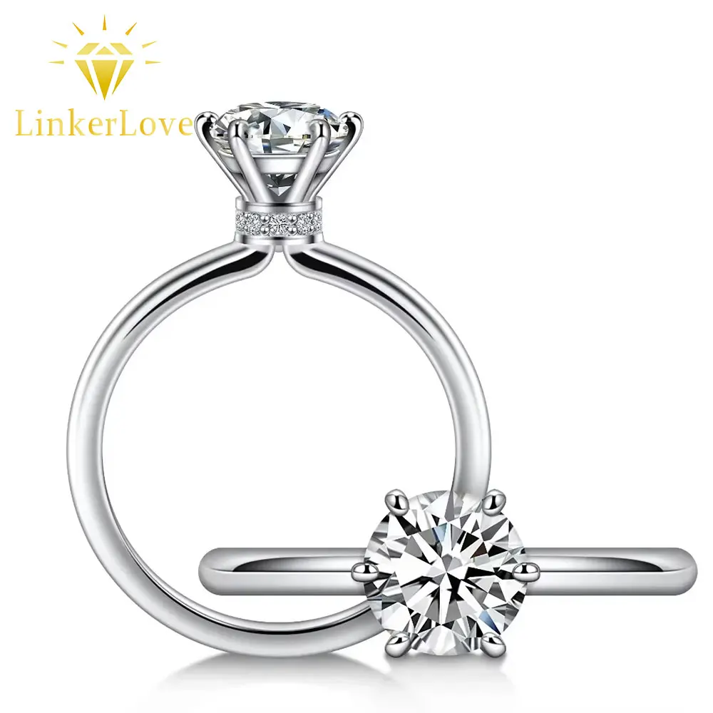 1CT Moissanite Solitaire Ring 925 Sterling Silver Lab Diamond Engagement Rings for Women Round Cut D Color VVS1 Wedding Jewelry
