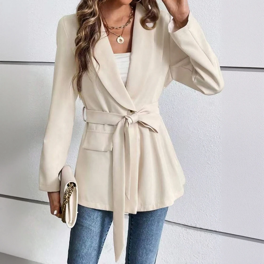 

Повседневный костюм с длинными рукавами и прямыми рукавами, хорошо облегающий модный женский топ без украшения