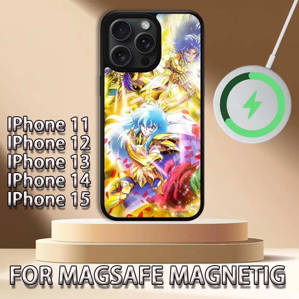 Custodia per telefono Cartoon Knights of the Zodiac per iPhone 15 14 13 12 11 Pro Max Plus Magsafe Cover di ricarica wireless magnetica