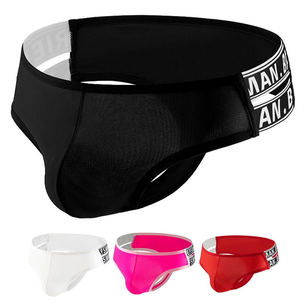 Sexy Men Jockstrap Panties Hollow Underwear Bikini Brief Pouch Low Waist Enhance T-Back Thong Lingerie Shorts Panties Homme Slip