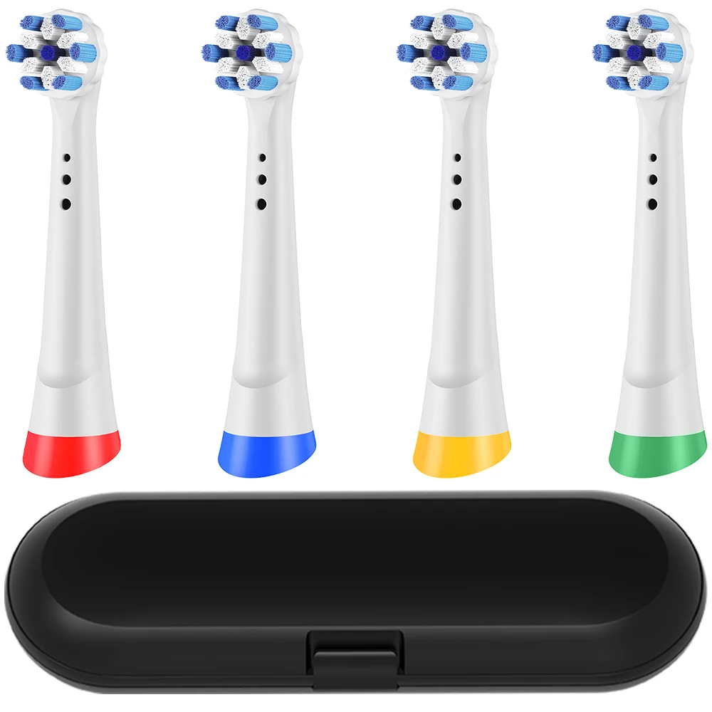 

4 Pcs Replacement Brush Heads and Toothbrush Travel Case Set, Compatible with Oral B iO 2/3/4/5/6/7/8/9/10 Electric Toothbrushes