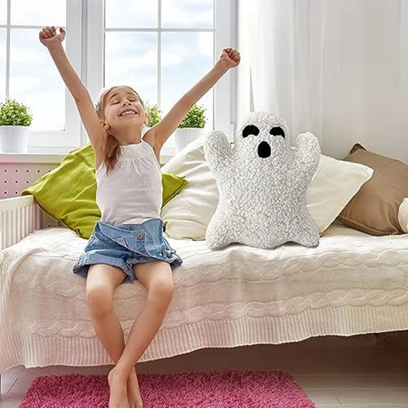 1 Piece Halloween Decor Ghost Pillow Cute Ghost Plush Ghost Shaped Pillow White & Black 16 In Ghost Stuffed Animal