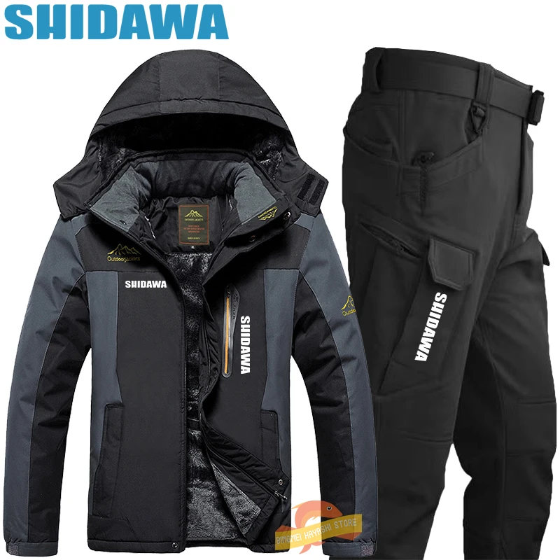 

SHIDAWA Men's Winter Windproof Fishing Clothes Warm Velvet Suits Waterproof Climbing Fishing Jacket Outdoor Sports Camping Suit