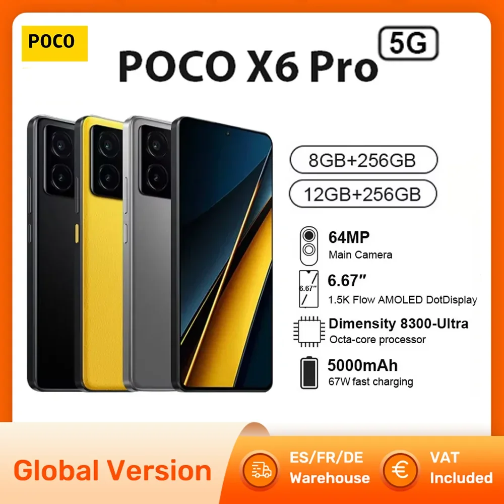 POCO X6 Pro 5G Global Version MTK Dimension 8300-Ultra 67W Turbo Charging 64MP Triple Camera With OIS 120Hz AMOLED 5100mAh