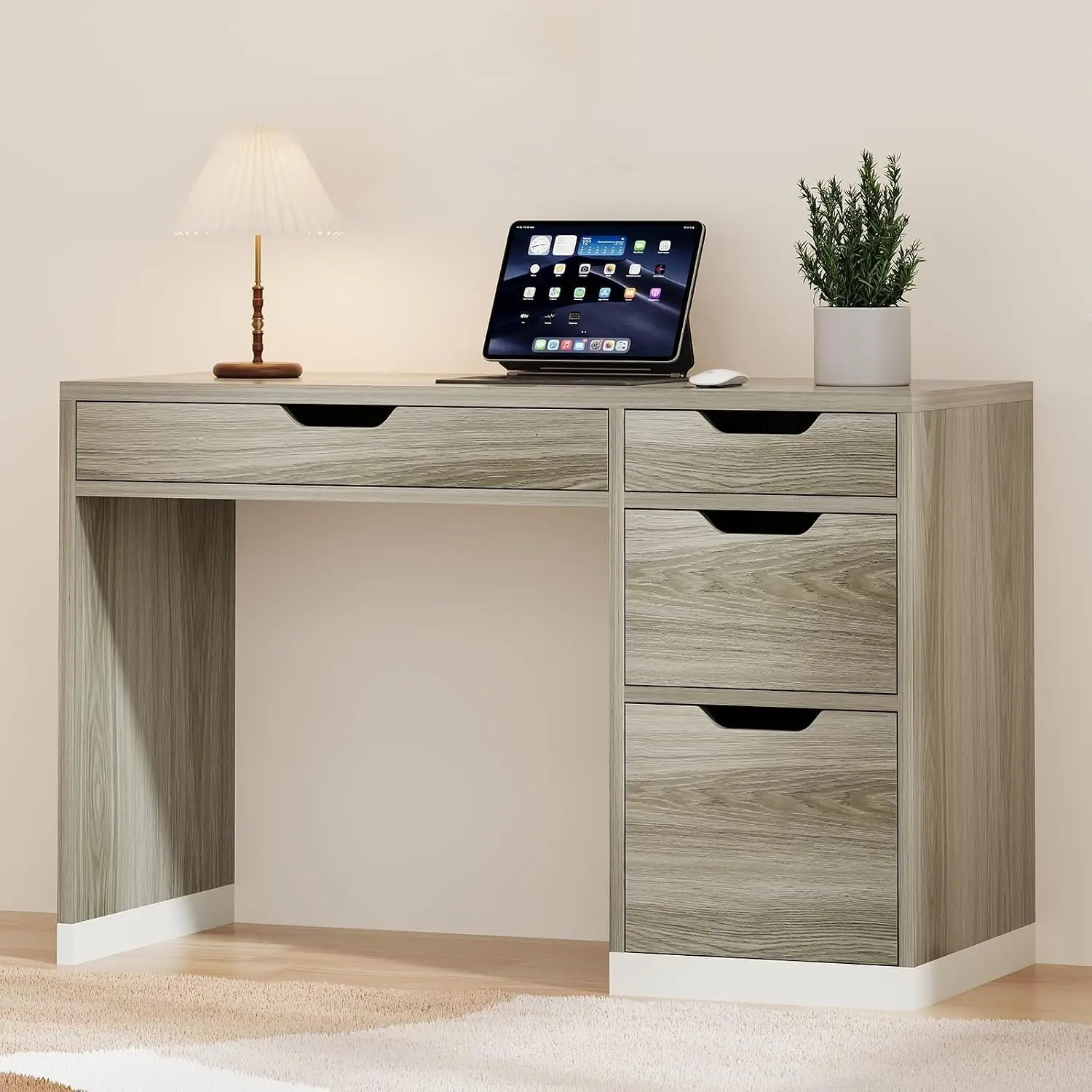 Small Computer Desk with 4 Drawers, Compact Wood-Look Workspace for Bedroom & Home Office, 48 Inch, Customized