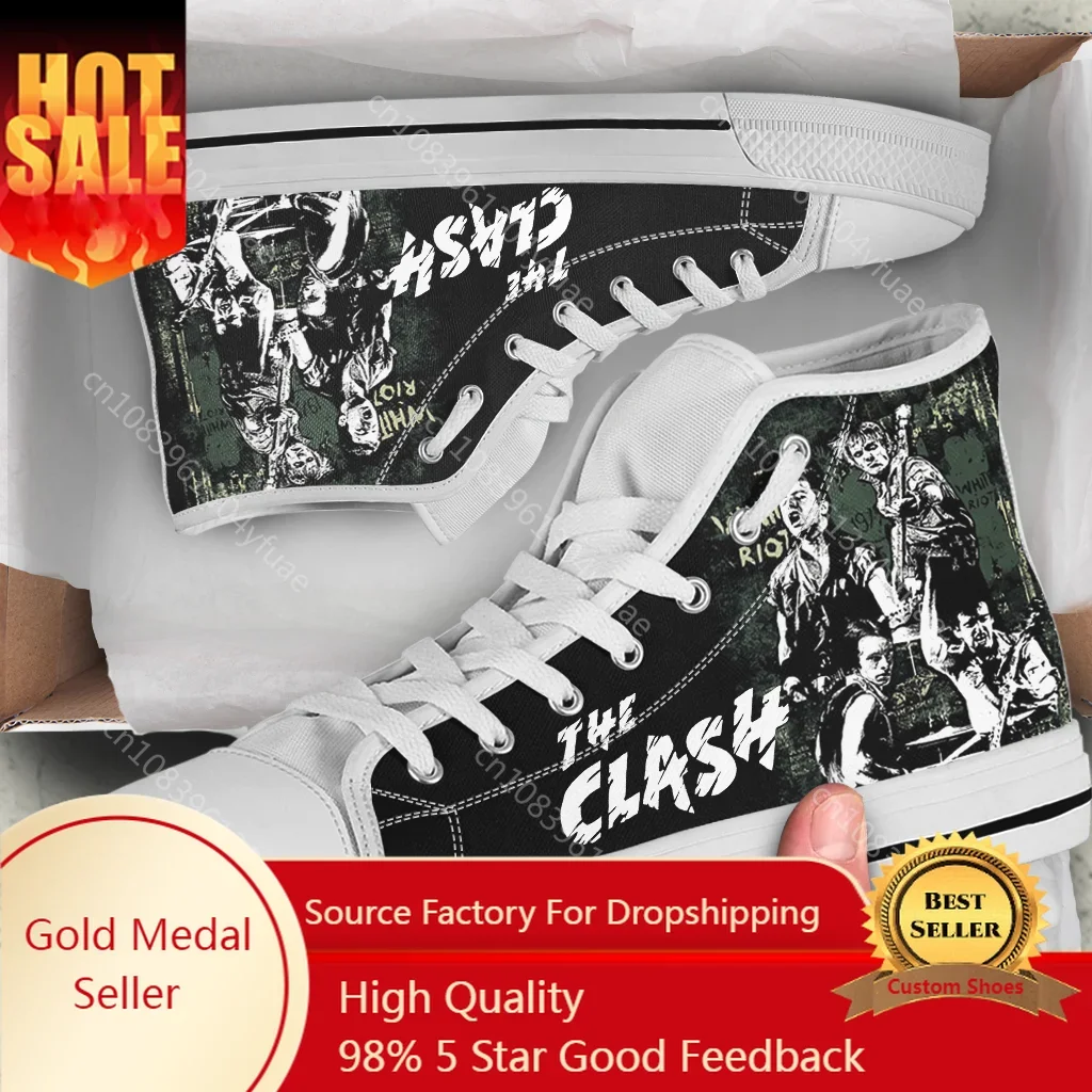 

Hot Cool Fashion New Summer High Quality Sneakers Casual Shoes Men Women The Clash Band High Top Latest Classic Board Shoes