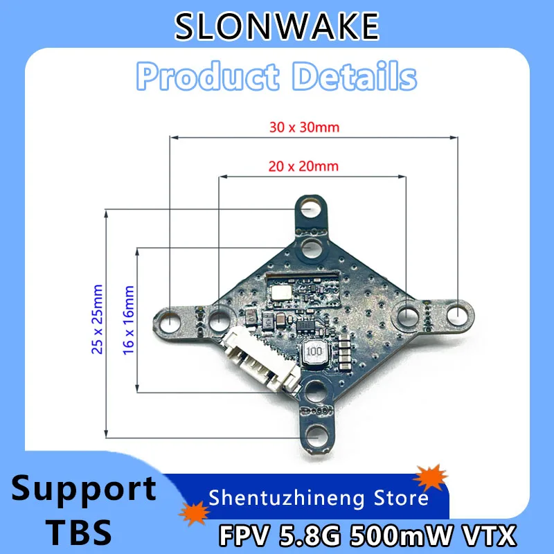 

SLONWAKE VTX20-500 5.8G 48CH FPV Transmitter PitMode 25mW 100mW 200mW 500mW 7-24V Adjustable VTX Transmitter for RC FPV Drone