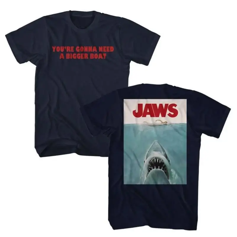 Jaws You're Gonna Need a Bigger Boat Navy Blue Front Back T Shirt