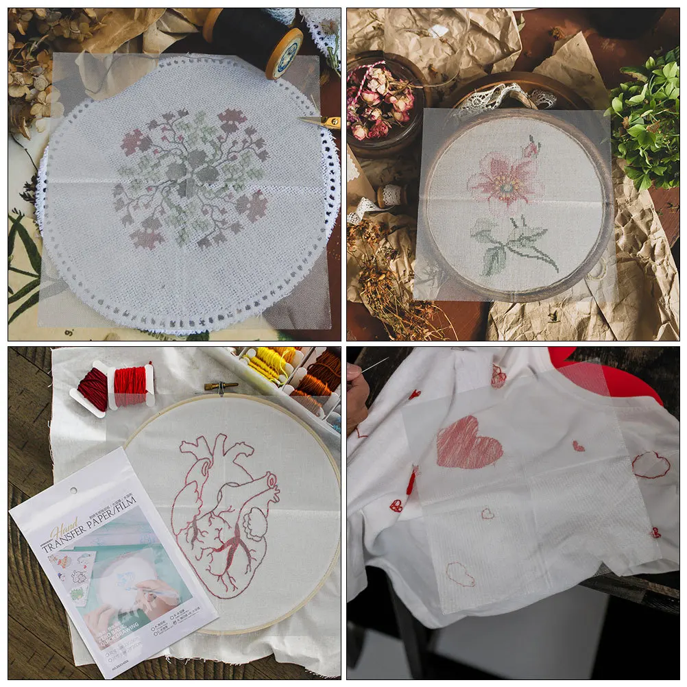 

8Pcs DIY Embroidery Transfer Kit Water Soluble Stabilizer for Clothing Hats Bags Includes Pattern Sheets No Residue After