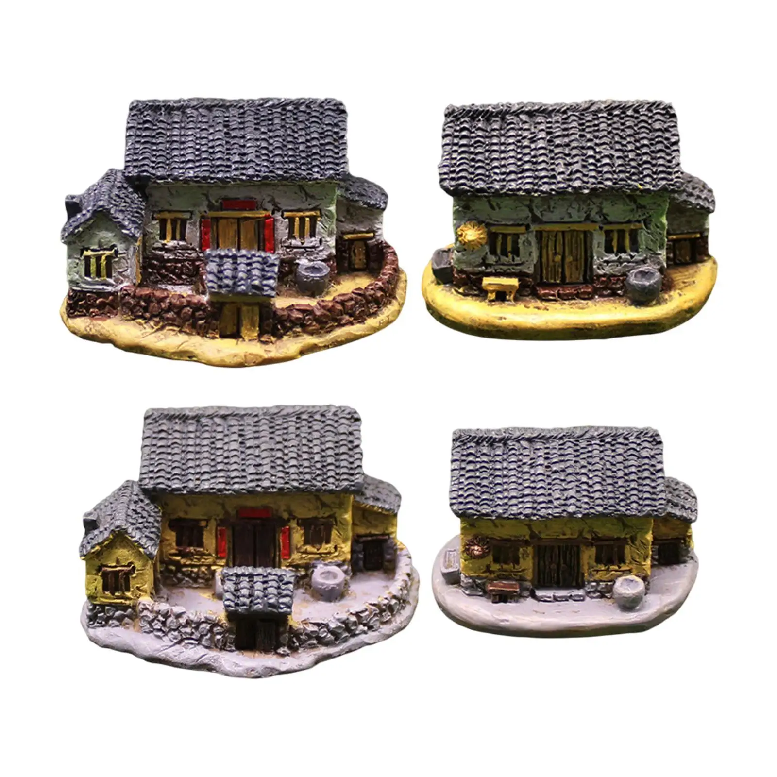 2x Micro Houses Sculpture Miniature Gardening Landscape Collection Photo Prop Resin Cottage Ornament Figurine for Lawn Balcony