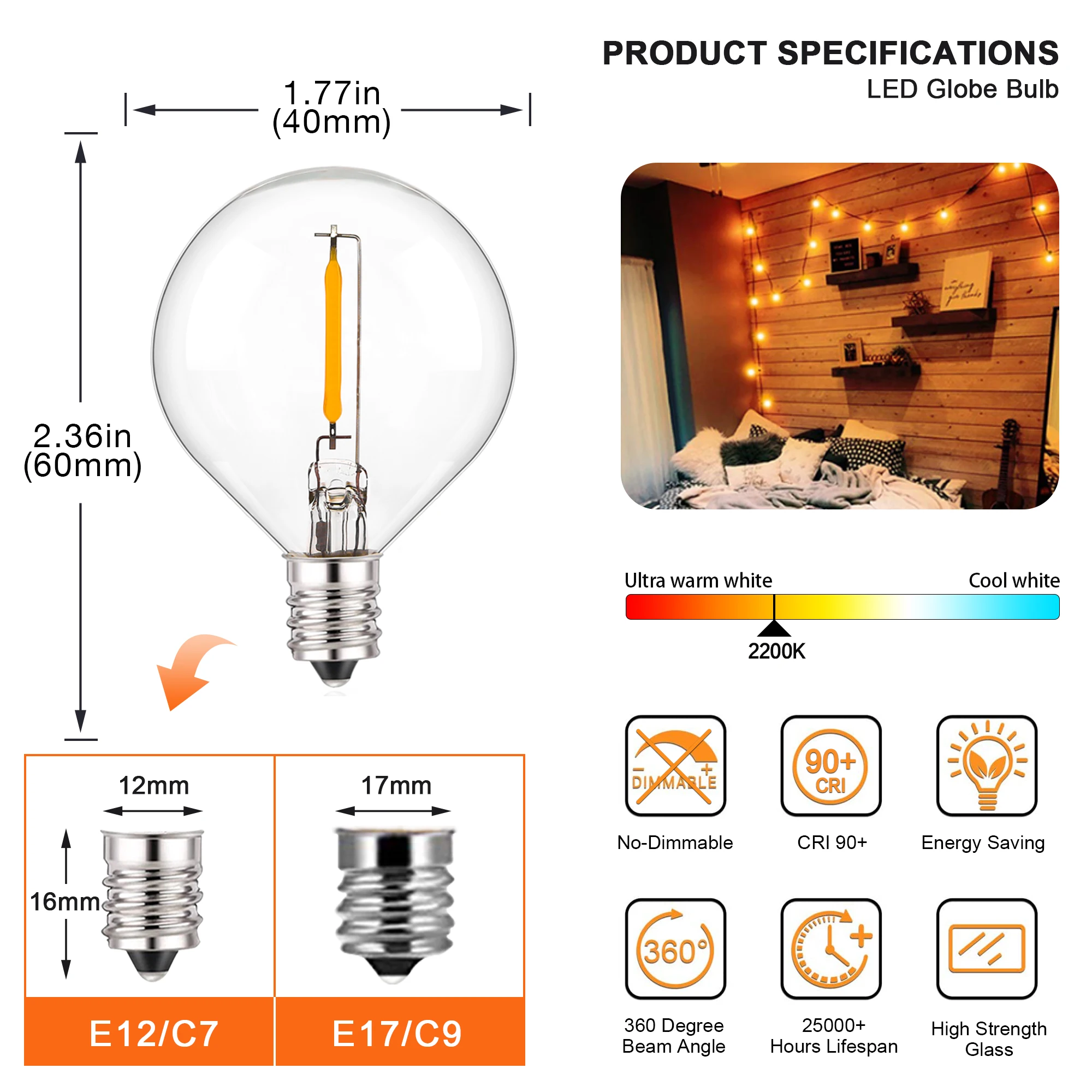 25PCS Vintage E12 LED Filament Bulbs Lamp G40 1W Edison LED Light Bulbs for Home Anpoule 10W Equivalent LED Lighting 220V Garage