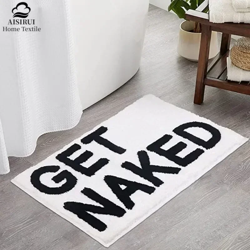 AISIRUI Get Naked Bath Mat Bathroom Rugs for Bathtub Mat Cute Bath Rugs for Apartment Decor Tufted Black and White Shower Mat