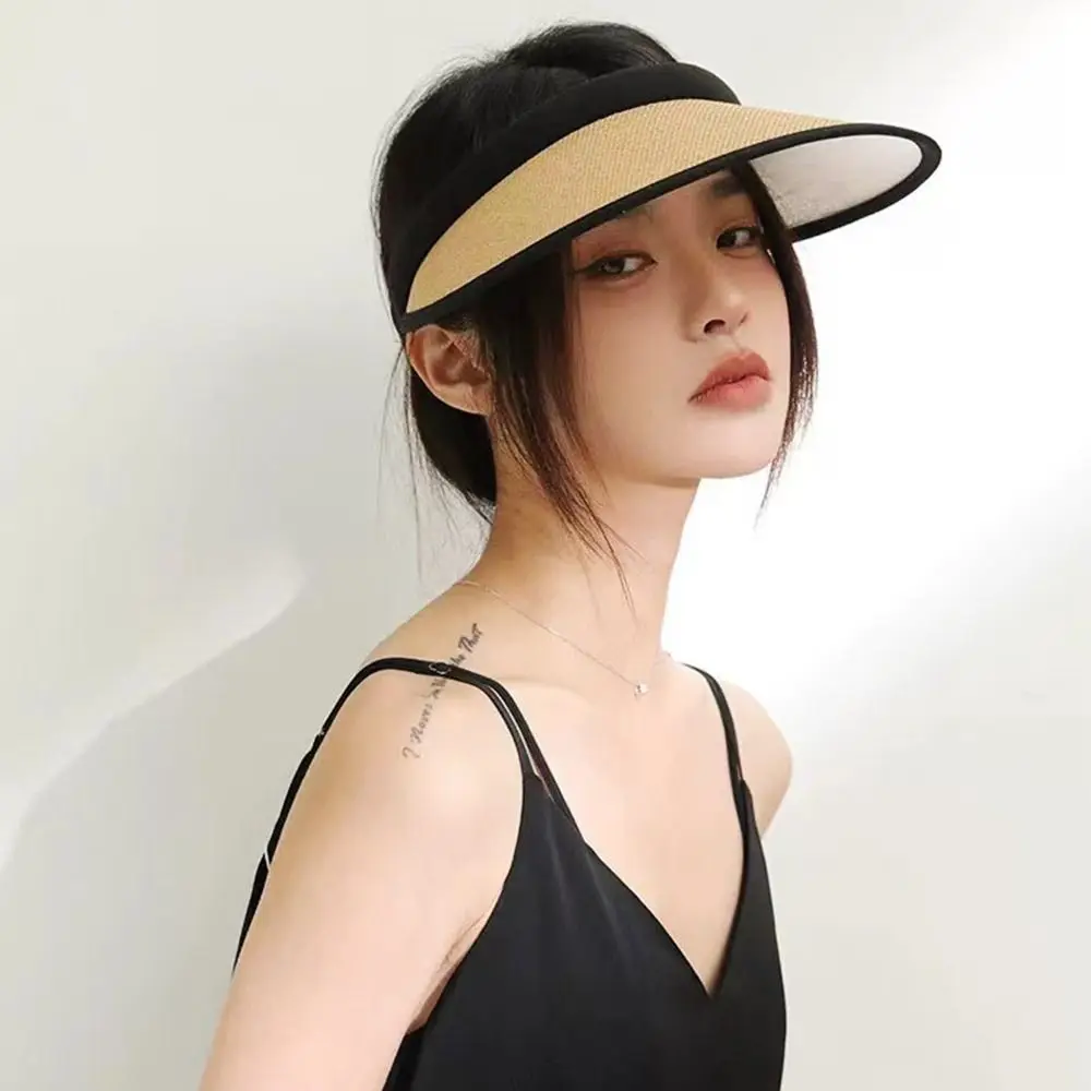 Proteção UV Wide Brim Beach Hat, Viseiras casuais, Sun Straw Cap
