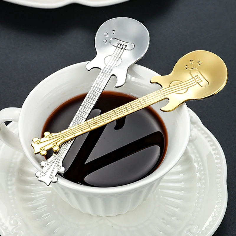 304 Stainless Steel Guitar Coffee Stir Spoon Set Creative Multicolor Musical Shape Teaspoons for Dessert Afternoon Tea Set of 7 view 4