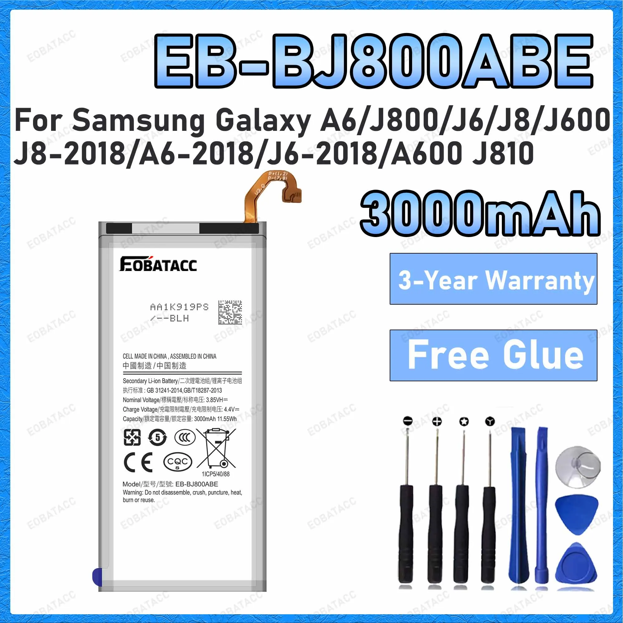 EB-BJ800ABE 3000mAh Battery For Samsung Galaxy A6/J800/J6/J8/J600 Batteries New High Quanlity+Free Tools