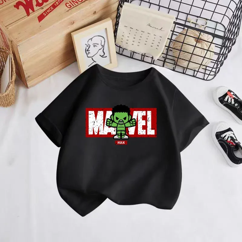 Marvel Heroes Summer T-shirt Cartoon Print Short Sleeve Kids Fashion short sleeve top for boys and girls