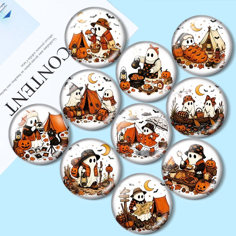 Cute camping ghost  12/18/20/25mm glass cabochon  bracelet pendant rings for jewelry demo earrings back Making findings