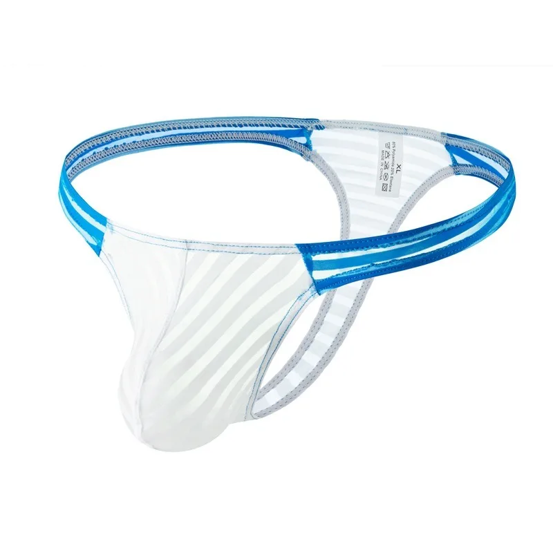 تنفس الأرداف الجوف ثونغ اللون مطابقة مخطط الرجال مثير الملابس الداخلية فائقة منخفضة صغيرة Tangas شفافة حزام رياضي الذكور #5