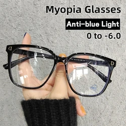 Men Women Large Square Myopia Eyeglasses Fashion Luxury Clear Lens Anti-blue Light Eyewear Classic Near-sighted Diopter Glasses