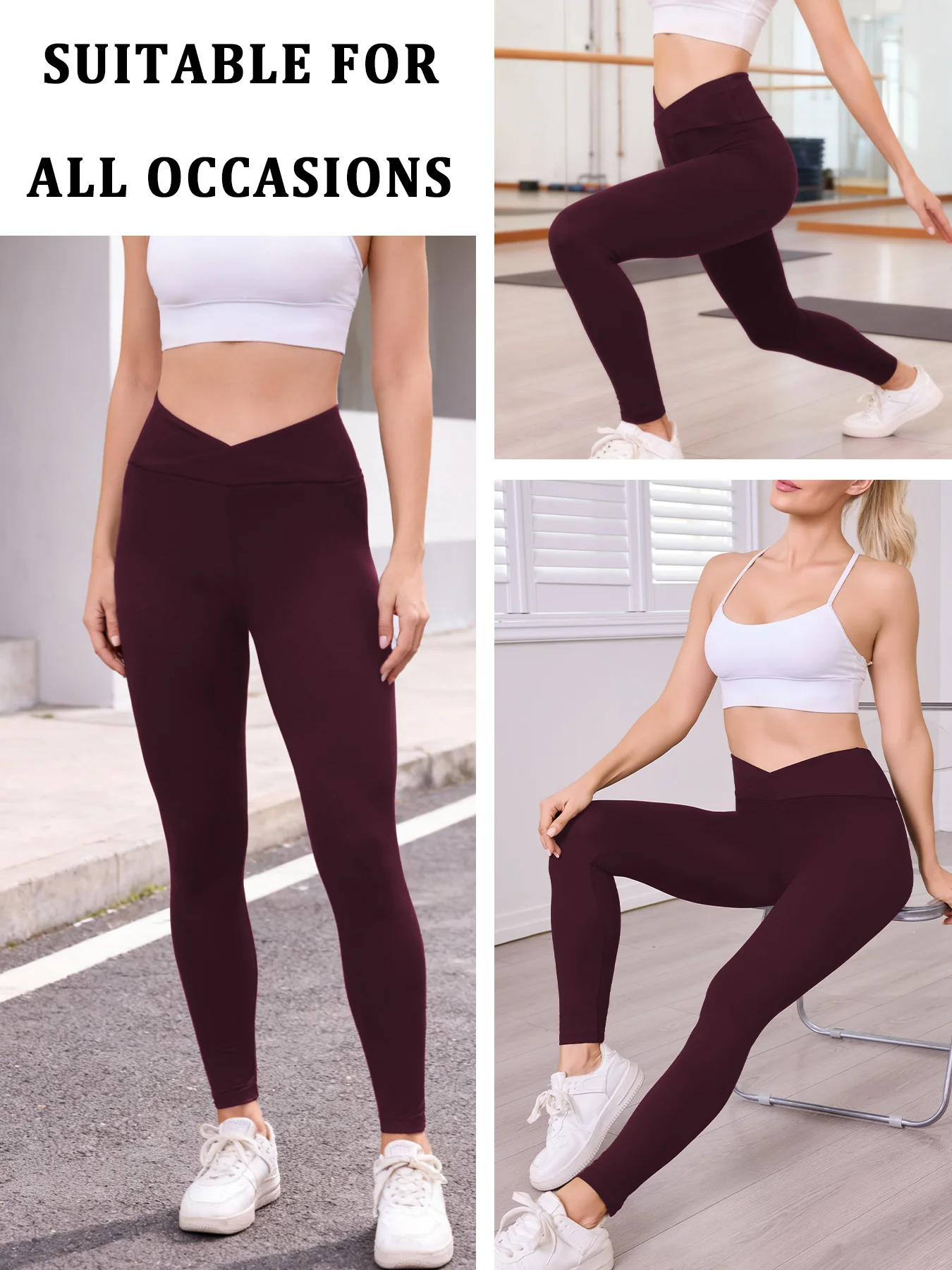 Leggings a vita alta incrociati super morbidi da donna, controllo della pancia, allenamento, yoga, corsa, abbigliamento casual