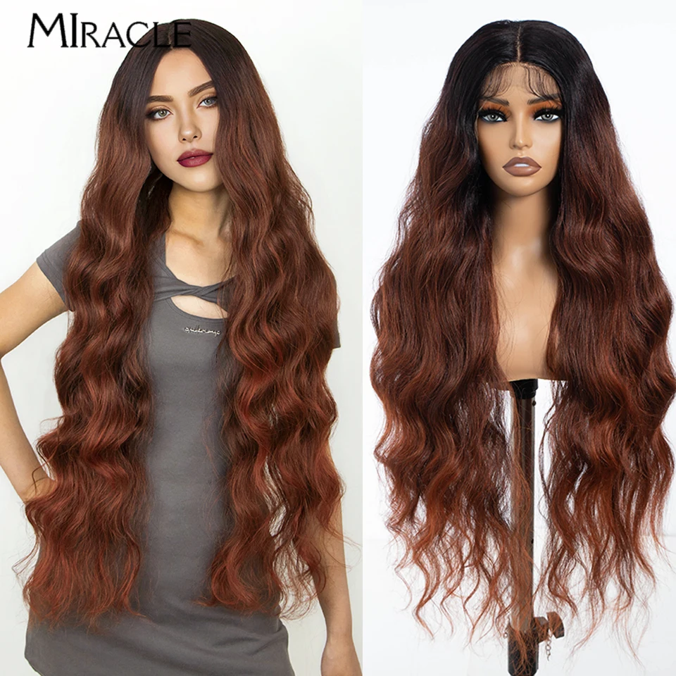 

MIRACLE Synthetic Lace Front Wig for Women 34 Inch Body Wave Ombre Blonde Wigs Famale Cosplay Wig Fake Hair Long Wavy Lace Wigs